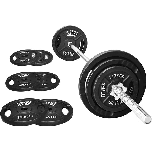 Set de barra olímpica Fitvids de 1" estándar, barra de 1,5 m, discos de 16 kg