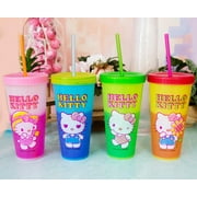 Sanrio Hello Kitty Garden Doodle Color-Changing Plastic Tumbler Cups | Set of 4