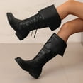 thumbnail image 3 of Dakaela Women Fold Over Knee High Riding Boots Low Heel Platform Slouchy Long Boot Round Toe Winter Walking Shoes Black Size 7, 3 of 8