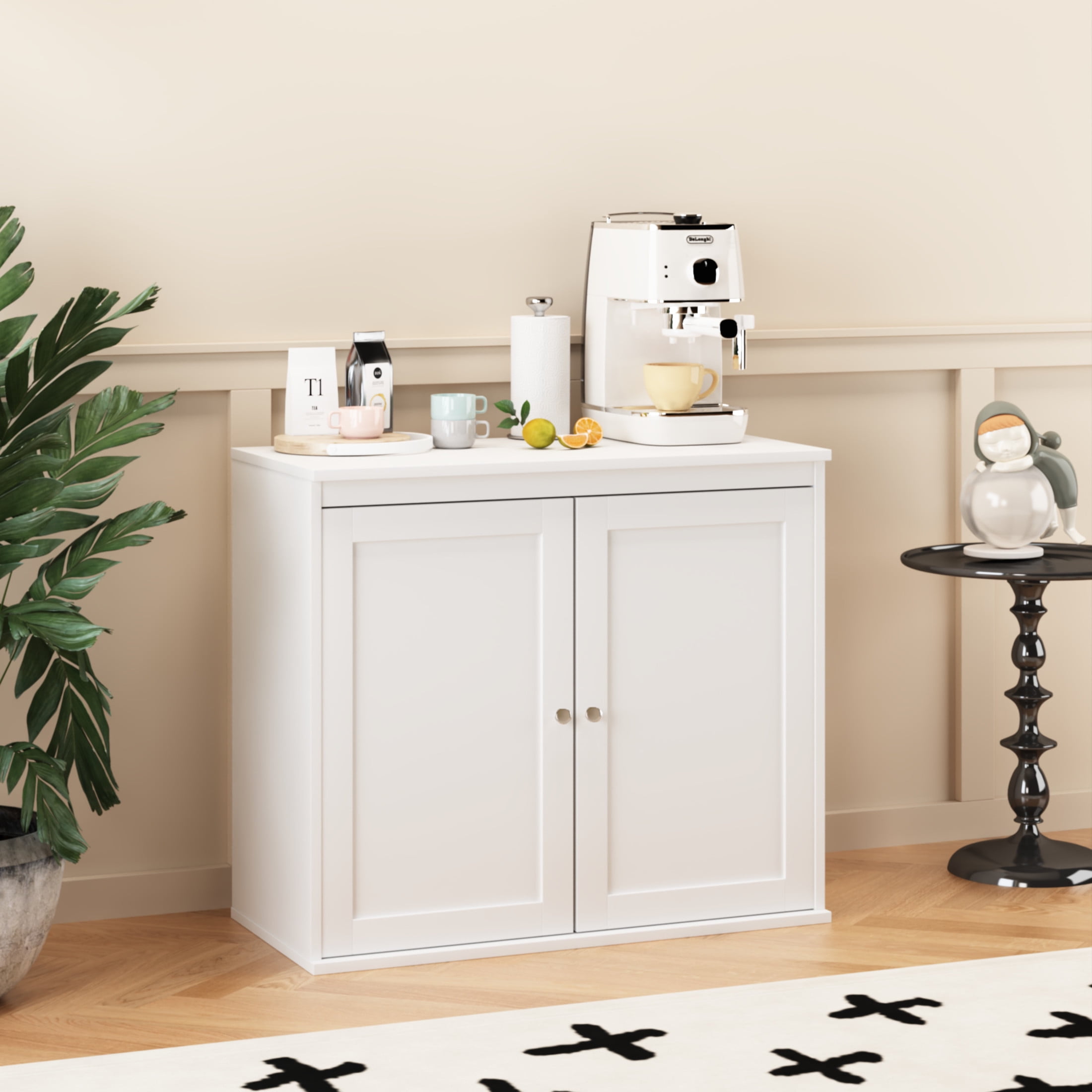 Noble House Modern Kitchen Storage Cabinet with Double Doors and Adjustable Shelves, Sideboard Buffet Cupboard, White