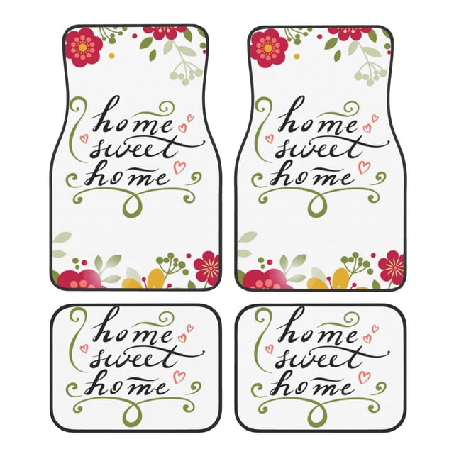 Balery Home Sweet Home Floral Juego de 4 Alfombrillas para Auto, Revestimientos de Caucho Resistente, Diseño Antideslizante