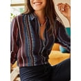 thumbnail image 7 of QAFOPEH Women Striped Geometric Print Lapel Collar Long Sleeve Single Breasted Boho Shirt, 7 of 7