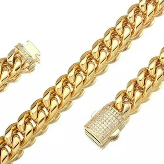 6/10/12/14/16mm Men's 18K Gold Plated Stainless Steel Cuban Link Chain Necklace
