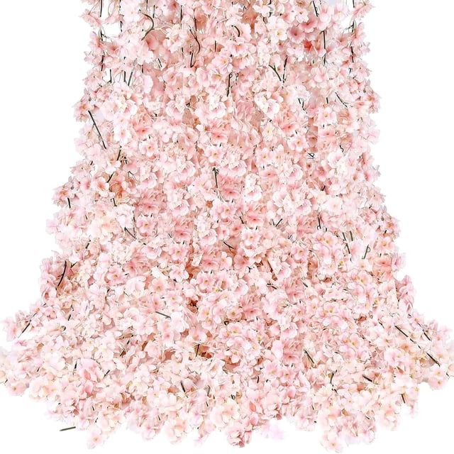 Flores Artificiales Decoracion, 4 Unidades Guirnaldas de Flores de Cerezo, Decoracion para Bodas y Eventos, Colgantes para Pared y Espacios Interiores, Color Rosa Claro, Material de Tela y Plastico