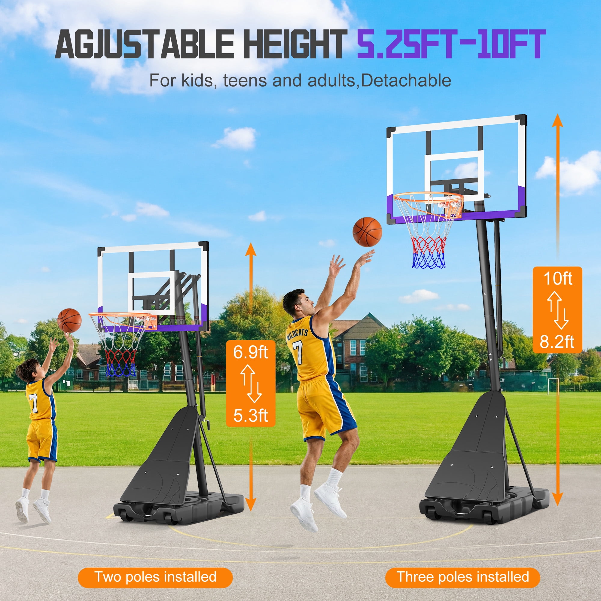 Dprodo Portable Basketball Hoop System, 44-inch PC Backboard