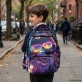 thumbnail image 4 of CHAQLIN Neon Wolf Music Print Side Pockets Laptop Bookbag for Back to School Casual, Waterproof Compartment Polyester Kids Backpack, 4 of 7