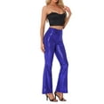 thumbnail image 2 of INSPIRE CHIC Women's Pant Sequin Sparkle Stretch Shiny Glitter Flare Bell Bottoms Pants M Blue Purple, 2 of 6