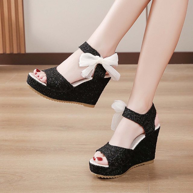Zapatos de cuña con boca de pescado para mujer Sandalias de lujo con tacones altos y cordones grandes Wmkox8yii hfjk4668