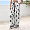 thumbnail image 6 of Women's Wide Leg Palazzo Pants 2026 Summer Boho Floral Trousers Drawstring Elastic Waist Wide Leg Pants with Pockets Spring Flowy Beach Vacation Clothes Resort Wear Lounge Pants White XL, 6 of 6