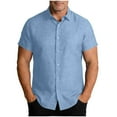 thumbnail image 2 of Ceisia Men's Regular Straight Short Sleeve Flax Shirt Solid Color Casual Spring Summer Shirt Gift, 2 of 8