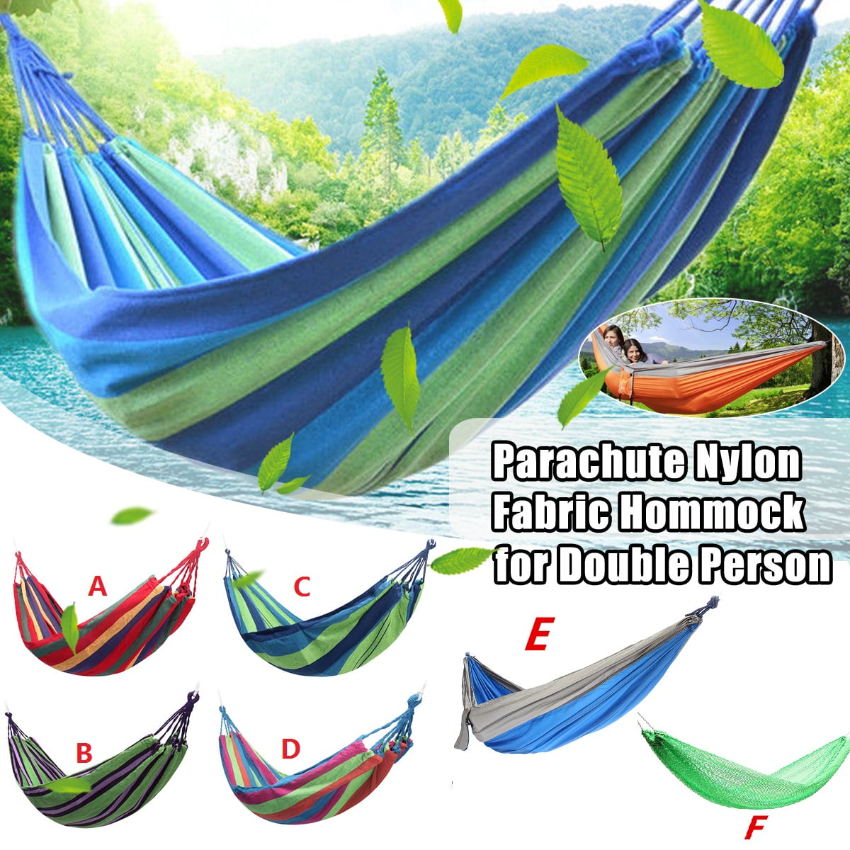 Portable Travel Double Camping Parachute Hammock Fabric Swing Strong Rope Bag