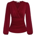 thumbnail image 1 of Blusa GRACE KARIN para mujer, fruncida, manga linterna, color rojo vino, L, 1 of 5
