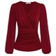 thumbnail image 1 of Top Grace Karin para mujer, cuello en V, manga larga, cruzado, color rojo vino, 1 of 5