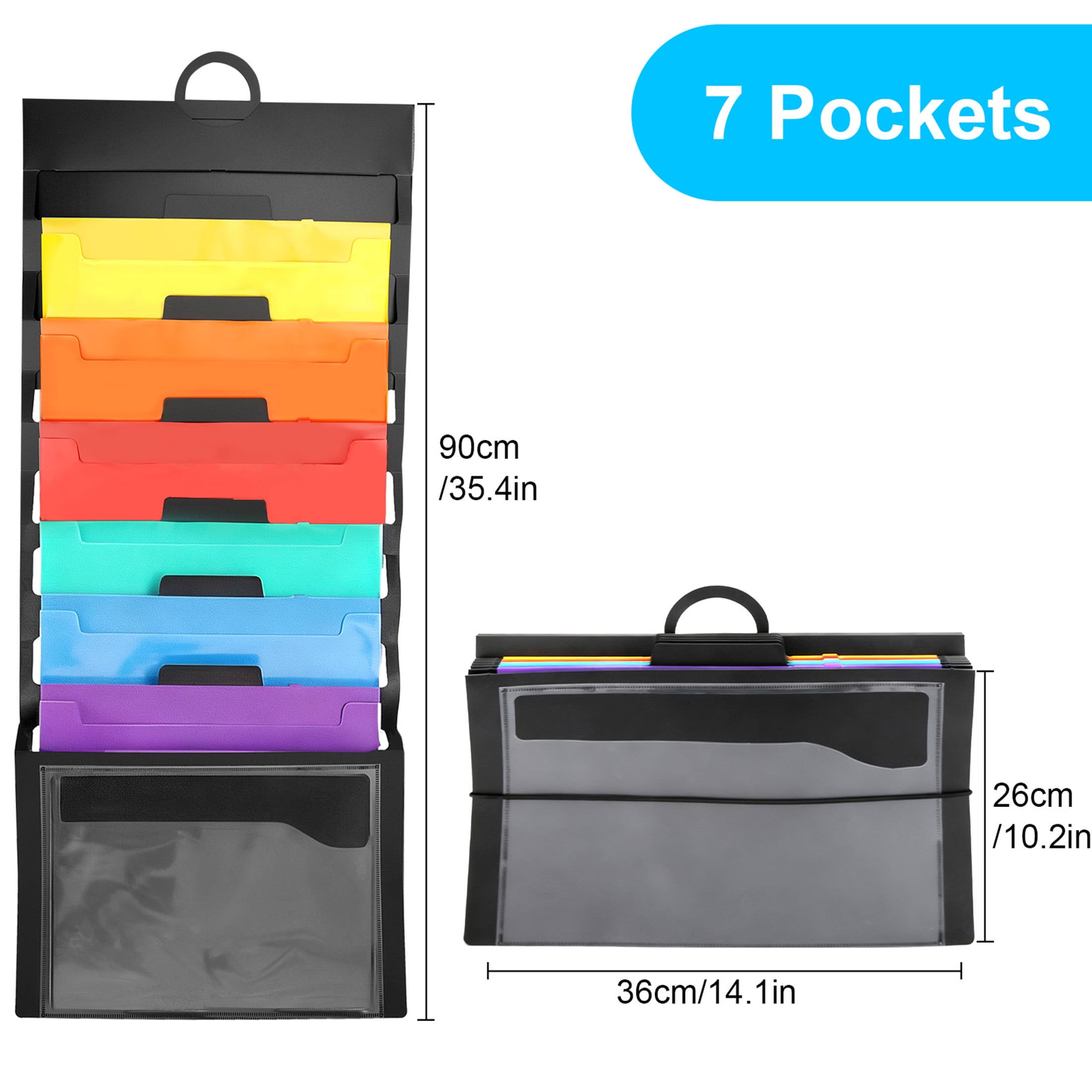 Wall File Organizer, EEEkit 7 Pocket Hanging File Folders, File Holder Organizer for Papers and Folders, Office and Home Use, Black with Assorted Fashion Color Folders