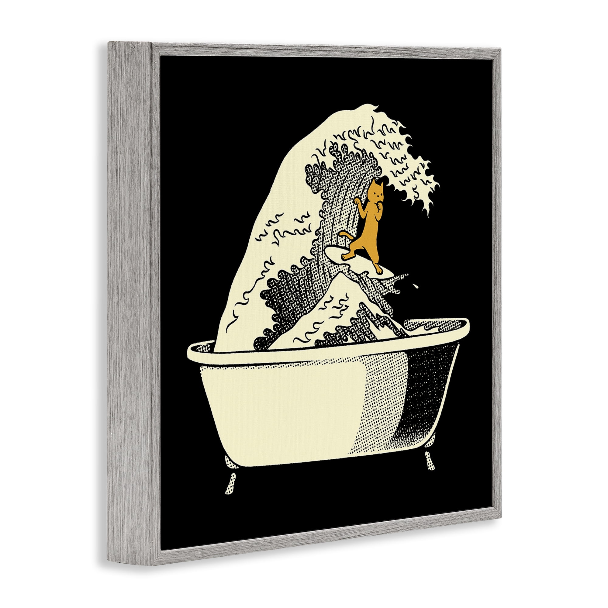 Stupell Industries Kanagawa Bathtub Cat Gray Framed Giclee Art, design by Tobe Fonseca