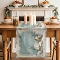 thumbnail image 2 of Teal Coastal Table Runner, Vintage Ocean Beach Shell Nautical Washable Cotton Linen Table Runners 48 Inches Long, Dresser Scarf Runner for Nightstand/Coffee/End Tables 13''x48'', 2 of 8