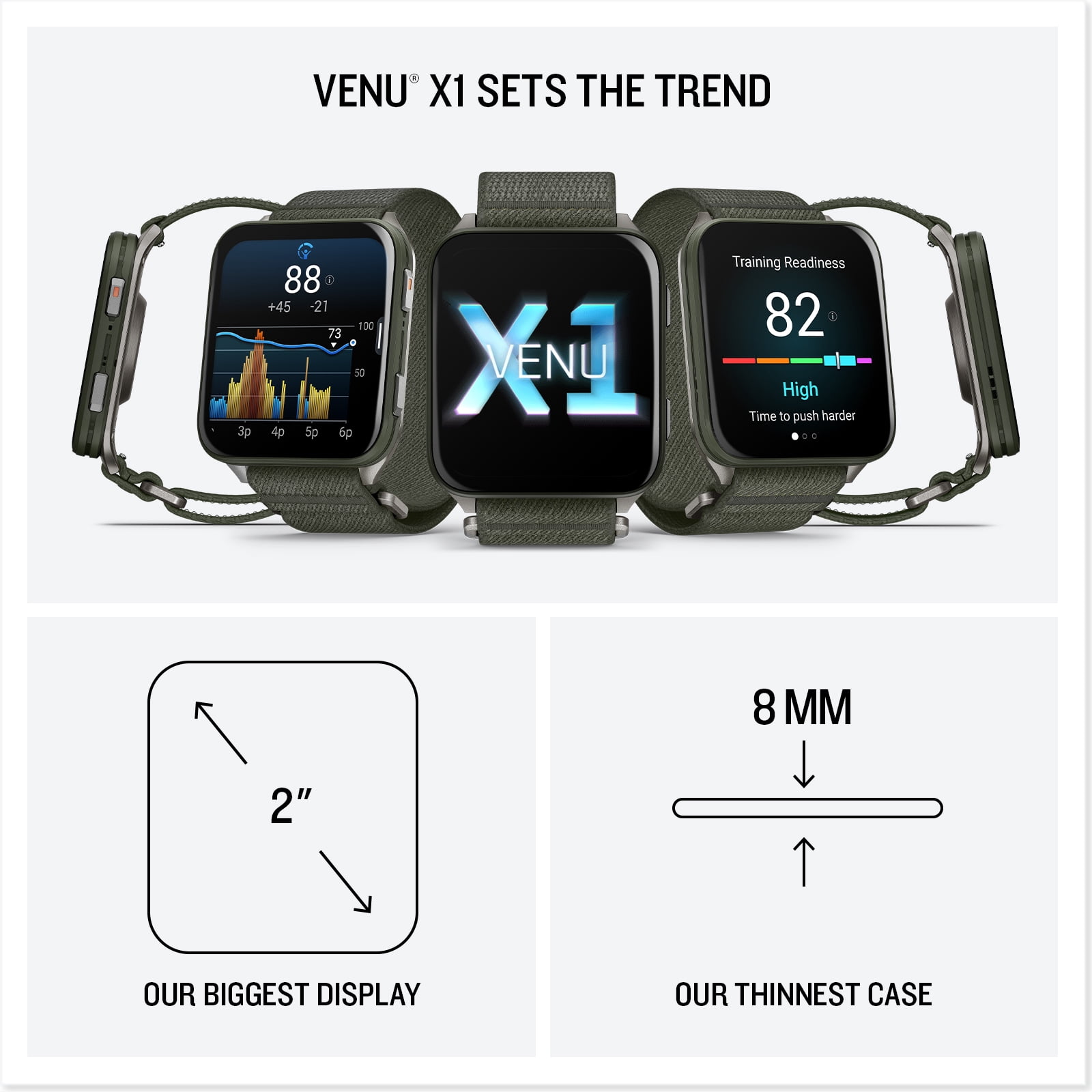 Garmin Venu X1 (Moss/Titanium) Fitness GPS Smartwatch Bundle with PlayBetter Wireless Earbuds & HD Screen Protectors