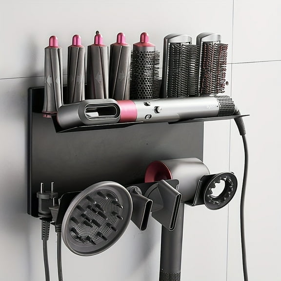 2-in-1 Hair Dryer and Styler Holder - Waterproof, Wall Mounted Organizer for Bathroom, Bedroom, Salon - Fits Curler, Diffuser & Accessories
