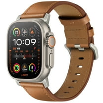 Dwitch Top Grain Genuine Leather Band for Apple Watch Ultra Band 49mm 46mm 45mm 44mm 42mm, Rugged Metal Connector Band Strap for Women Men iWatch Ultra 2/1 Series 10 9 8 7 6 5 4 3 2 1 SE,Brown