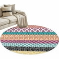 thumbnail image 2 of 4ft Washable Round Rug, Geometric Bohemia Non-Slip Circle Area Rug for Living Room Bedroom, Stripes Blue Orange and Yellow Indoor Floor Mat for Home Decor, 2 of 9