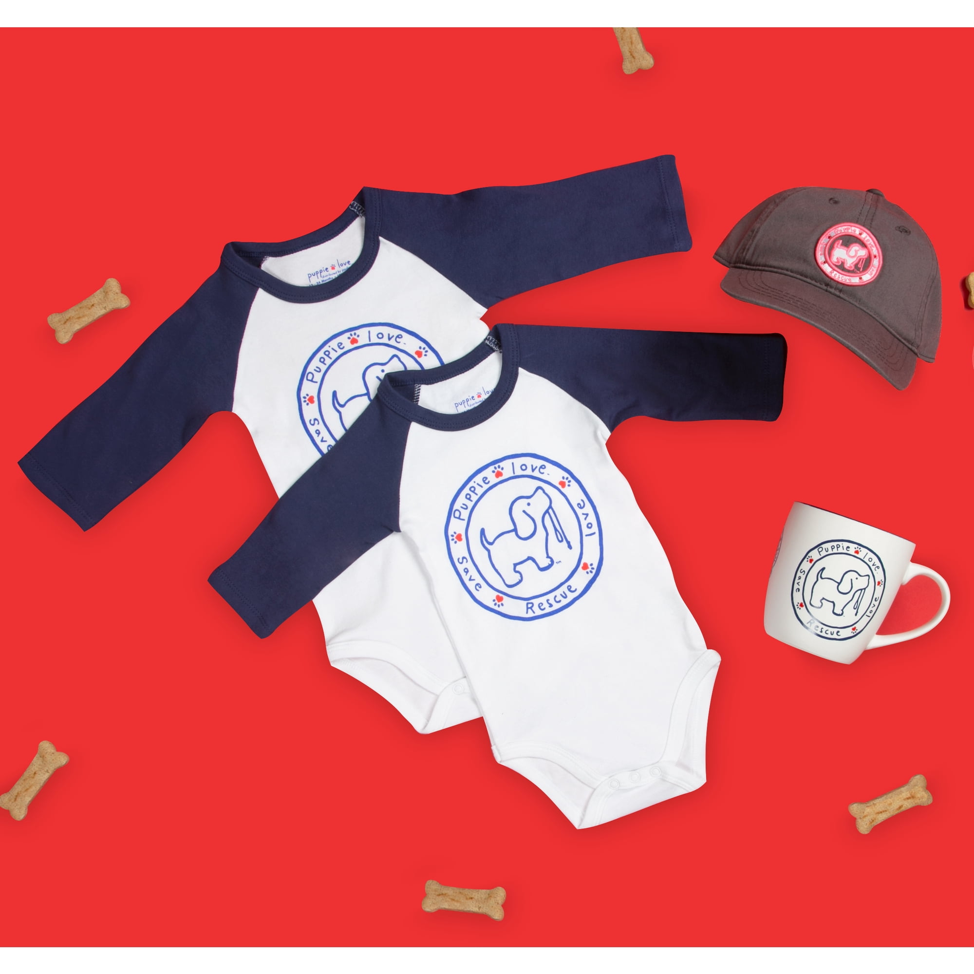 Pavilion Gift Company - Puppie Love - 6-12 Months
3/4 Length Navy Sleeve Onesie