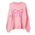 thumbnail image 5 of Valentine's Day Sweaters For Women Funny Bow Printed Loose Fit Long Sleeve Crew Neck Sweatshirt Casual Winter Soft Warm Knit Holiday Pullover Tops Pink M, 5 of 8