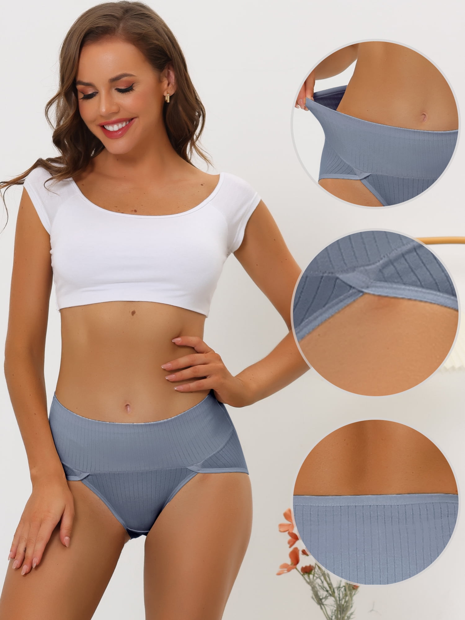 DARING DIVA Women's Ribbed High Leg Underpants Available In Plus Size L Blue