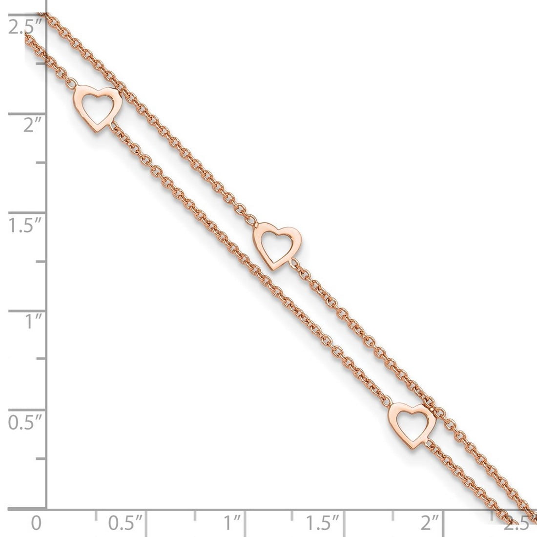 7mm 925 Sterling Silver Rose-tone Polished Love Heart Plus 1in Anklet 10 Inch Anklet for Women
