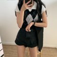 thumbnail image 1 of VISgogo Chaleco de punto para mujer, patrones romboides, cuello en V, sin mangas, ajustado, camisetas sin mangas de punto para niñas, rosa/gris VISgogo  moda, 1 of 6