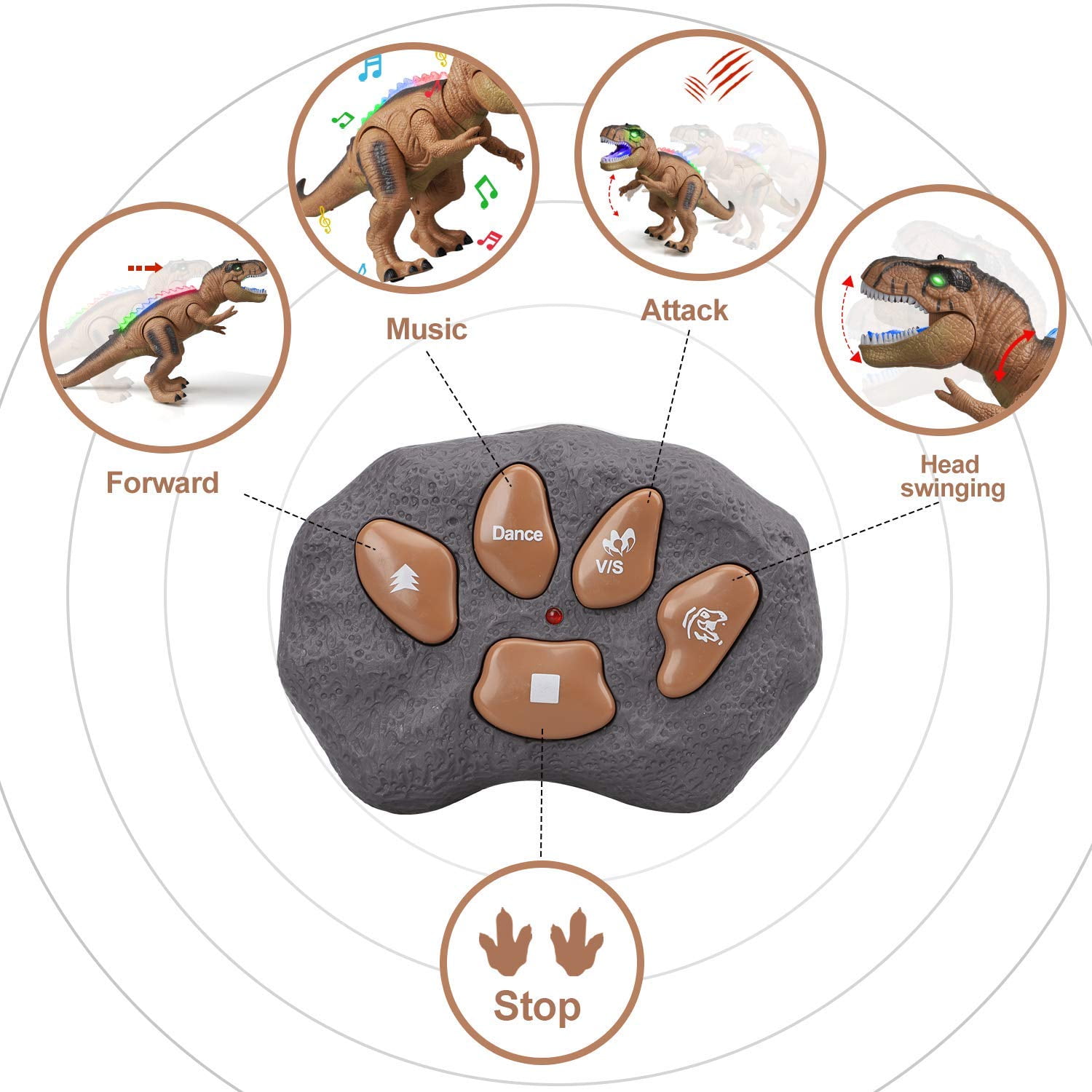Ficcug Remote Control Dinosaur Toys for Boys,Walking RC Robot Toys with Light-Up LED Eyes Body,Gifts for 3-5 4-7 8-12 Kids
