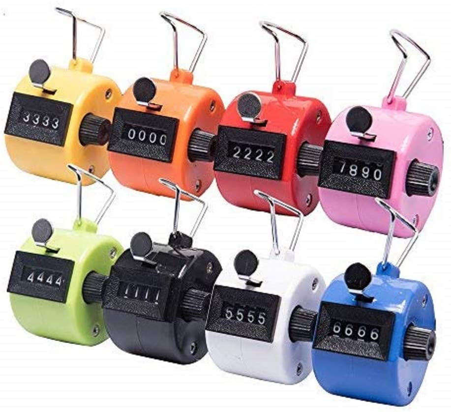 Pack of 8 Color Hand Tally Counter 4 Digit Mechanical Palm Click