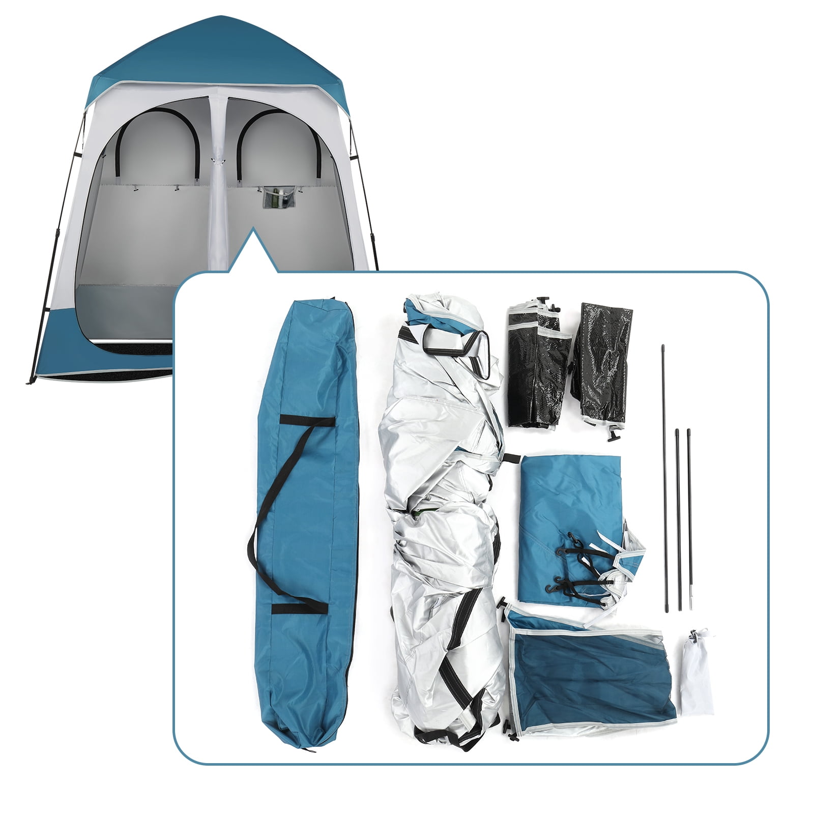 IVV 2 Room Pop Up Shower Privacy Tent Dressing Room Sun Shelter for Outdoor Camp Toilet Camping Biking Fishing, Blue/White