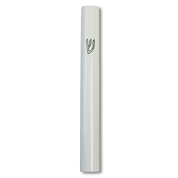 Aluminum Black White Painted Classic Mezuzah Case with Printed Shin, 5"
