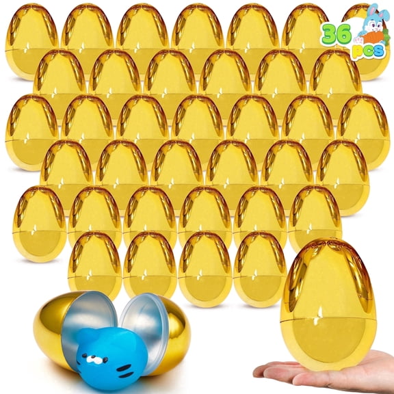 Joyfy 36 PCS Gold Easter Eggs 2.3" Metallic Plastic Empty Golden Eggs Fillable for Easter Hunt, Filling Treats, Party Favor, Basket Stuffers, Classroom Prize Supplies