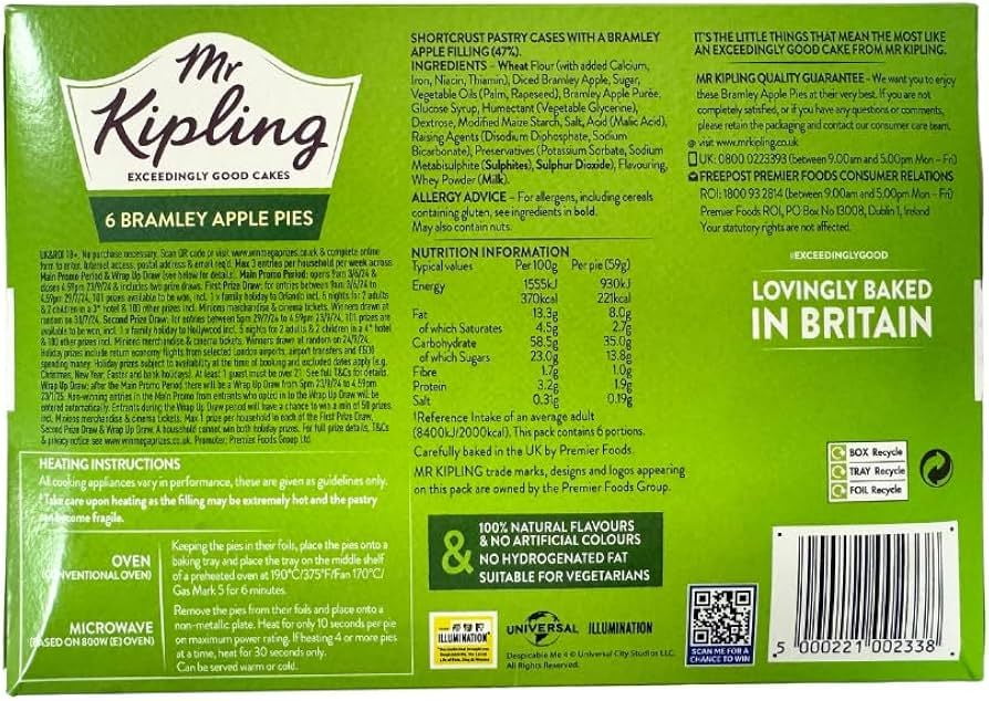 Mr Kipling Cakes Bramley Apple Pies 6pk 377g (Pack of 3)