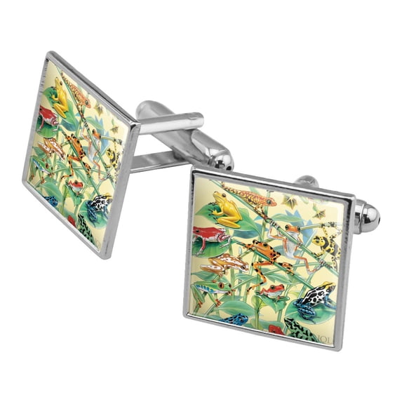 Tropical Rainforest Frogs Froggies Dart Square Cufflink Set - Silver or Gold