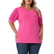 thumbnail image 1 of Blusas casuales de manga abullonada de puntos suizos para mujer de tallas grandes Agnes Orinda, escote en V, 2X, rosa intenso, 1 of 6