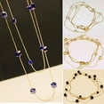thumbnail image 3 of Grandest Birch Women Square Rhinestones Beads 2 Layers Golden Alloy Chain Long Sweater Necklace Alloy, Rhinestone Purple, 3 of 8