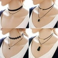 thumbnail image 4 of Black Velvet Choker Necklace for Women Layered Leather Necklace Geometric  Triangle Circle Pendant Necklace Fashion Jewelry, 4 of 6