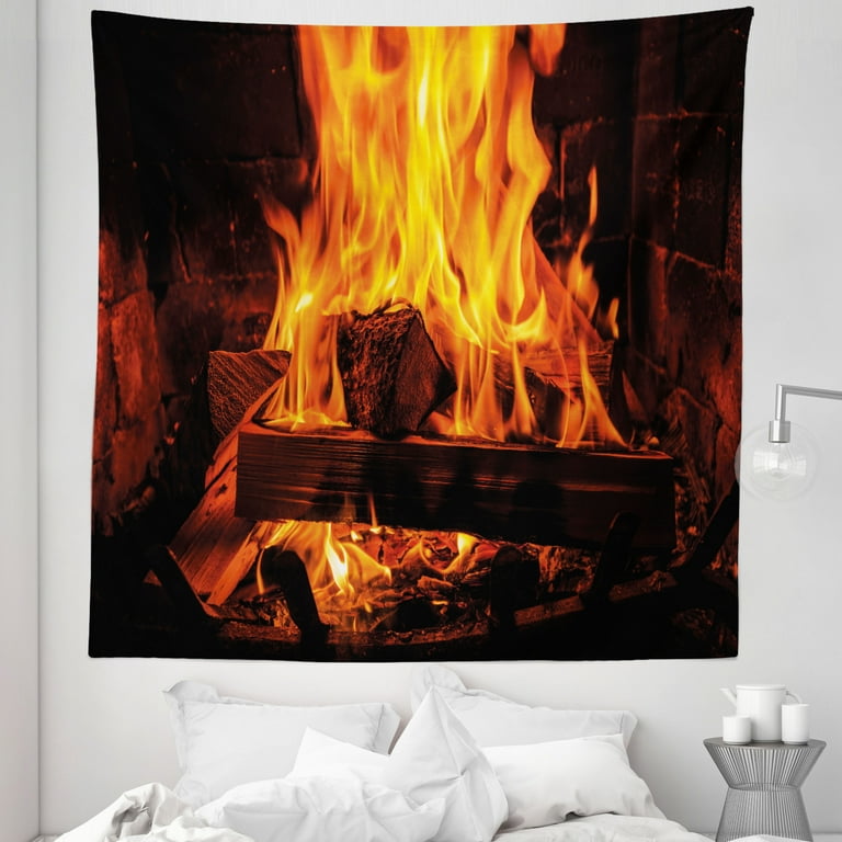 Fireplace Tapestry Wood Logs Look Vintage Timber Hot Interior Illustration Print Fabric Wall Hanging Decor for Bedroom Living Room Dorm 5 Sizes Seal Brown Rust and Vermilion by Ambesonne Walmart