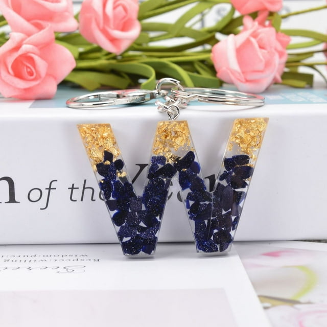 Car Key Chain with 26 English Letter Options Crystal Gel Pendant for Bag or Vehicle Decoration