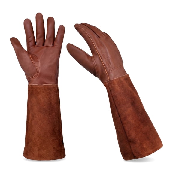 Work Gloves – PU-Coated Leather Palm, Long Cuff (16.1 in), Synthetic Suede, for General Use, Gardening, Light Mechanic Tasks