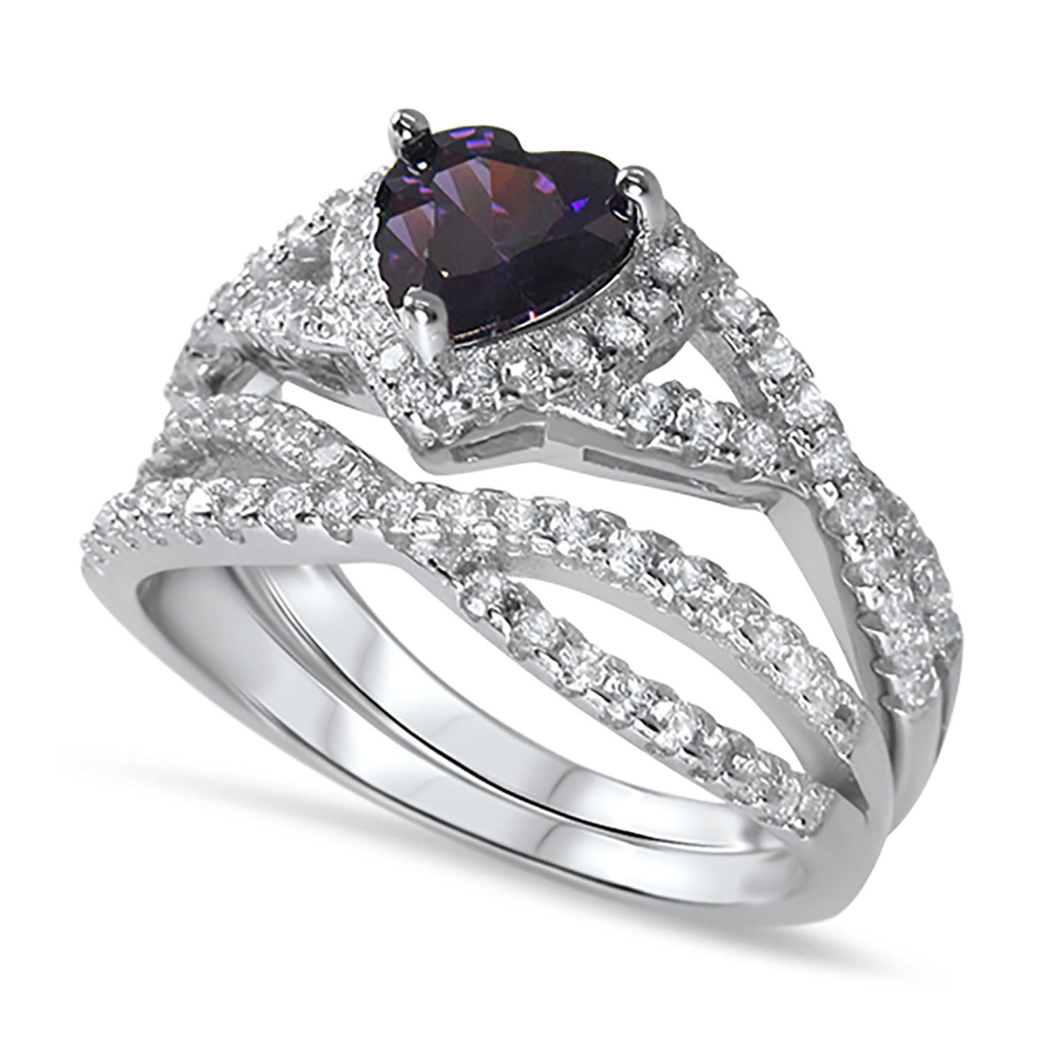 LaRaso Co 2.5 Carat TW Purple Amethyst CZ Bridal Wedding Engagement Ring Set in Sterling Silver for Women Size 8