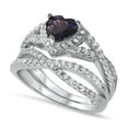 thumbnail image 4 of His Hers Sterling Silver Amethyst CZ Bridal Titanium Wedding Band Engagement Ring Set (9/9), 4 of 7