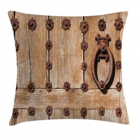 Rustic Throw Pillow Cushion Cover, Spanish Entrance of Rusty Medieval Metal Handlers Archway Facade Historical Image, Decorative Square Accent Pillow Case, 20 X 20 Inches, Light Brown, by Ambesonne