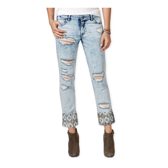 Rewash Jeans ajustados con puños estampados rasgados para mujer, Azul, 1