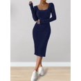thumbnail image 5 of Women'S Autumn Dress 2 Long Sleeve Square Neck Knit Midi Beach Resort Dress Slit Slim Maxi Dress Royal Blue XL, 5 of 7