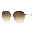 thumbnail image 4 of Womens Rectangle Exposed Lens Edge Thin Metal Rim Designer Fashion Sunglasses Gold Brown - Brown, 4 of 8