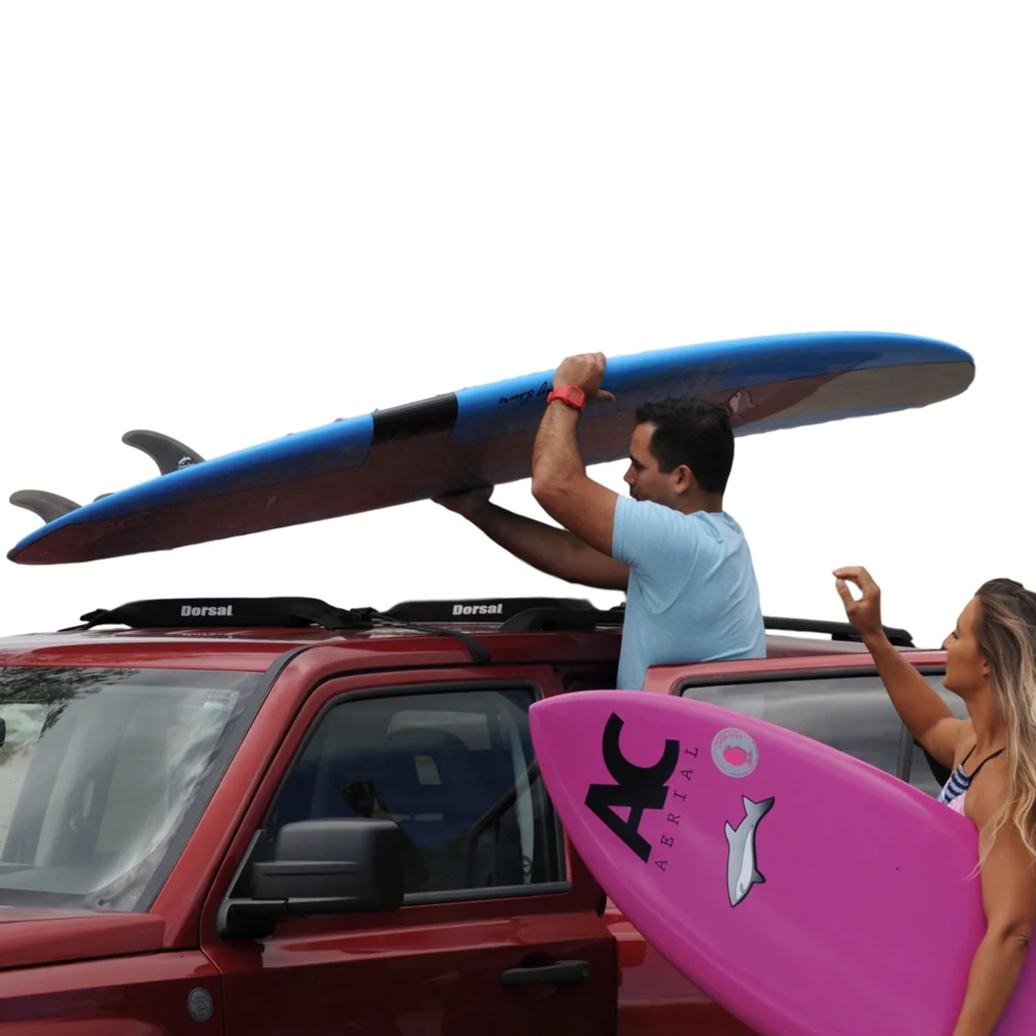 Snowboard LINGVUM Soft Roof Rack Pads with Two 15 Ft Wrap-Rax Straps Surfboard Black/Blue SUP Paddleboard 28” Premium Car Carrier Racks for Kayak 