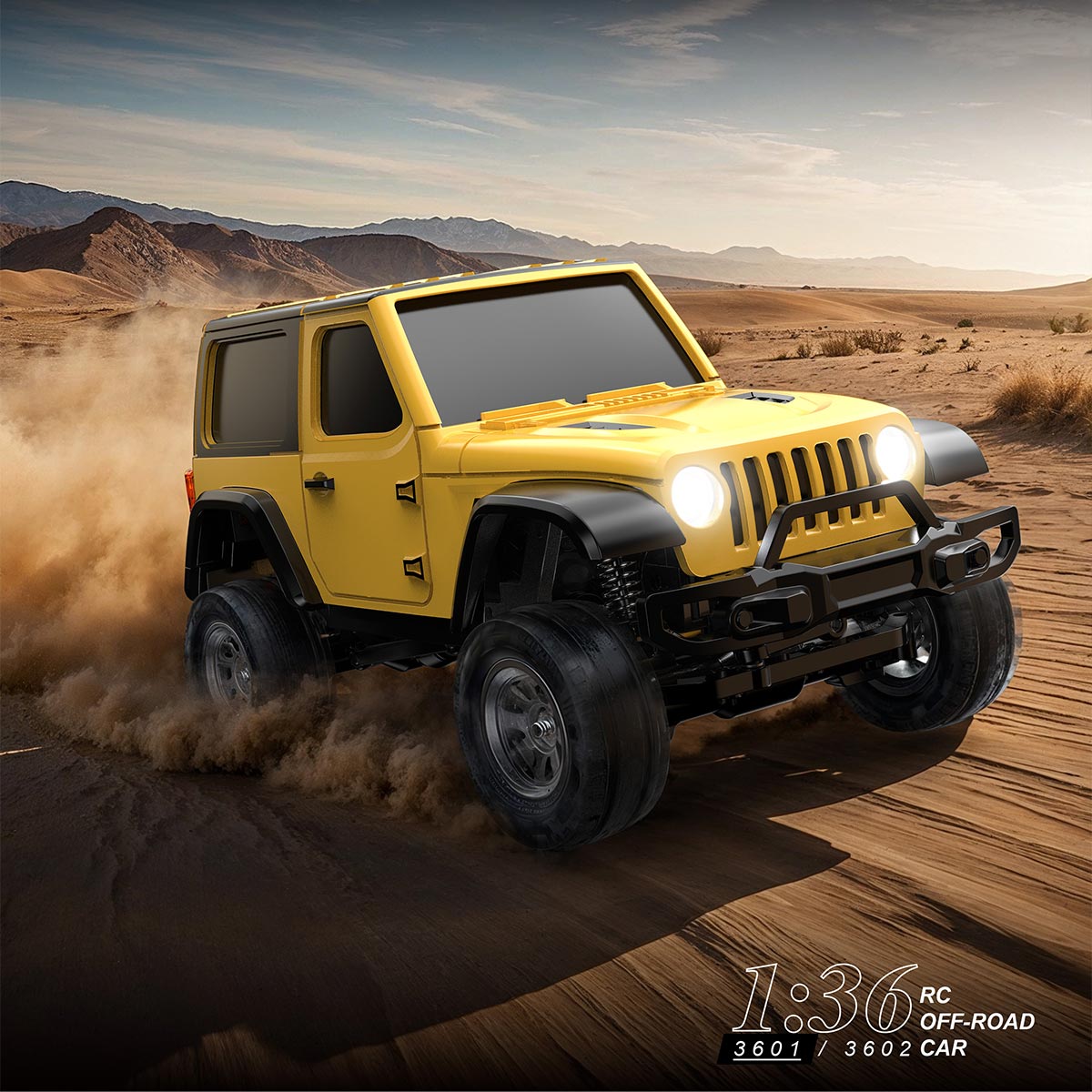 RC Off-Road Rock Crawler, 1/36 Scale 2.4G 4WD Full Proportional RC Climbing Car Model with Realistic LED Lights, Long Battery Life, RTR Hobby Collectible Model for Adults Hobbyists (Yellow)